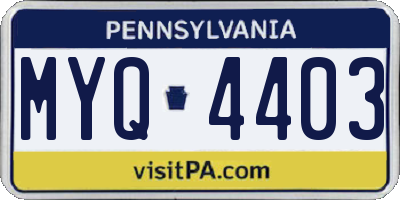 PA license plate MYQ4403