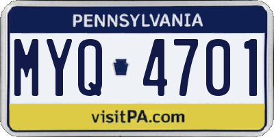 PA license plate MYQ4701