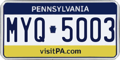 PA license plate MYQ5003