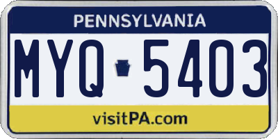 PA license plate MYQ5403