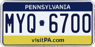 PA license plate MYQ6700