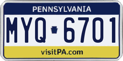 PA license plate MYQ6701