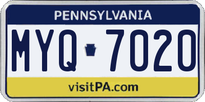 PA license plate MYQ7020