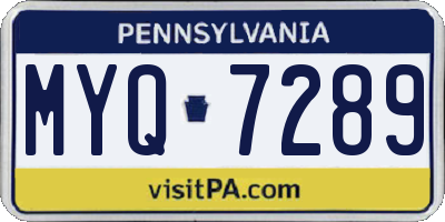 PA license plate MYQ7289