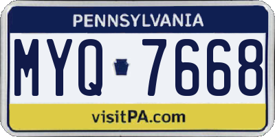 PA license plate MYQ7668