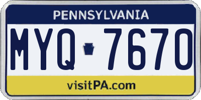 PA license plate MYQ7670