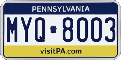 PA license plate MYQ8003