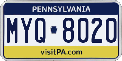 PA license plate MYQ8020