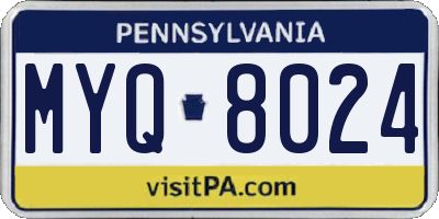 PA license plate MYQ8024