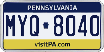 PA license plate MYQ8040