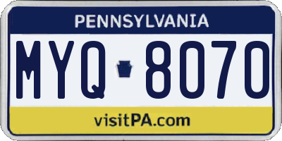PA license plate MYQ8070