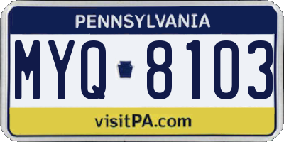 PA license plate MYQ8103