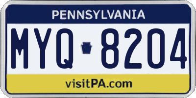 PA license plate MYQ8204