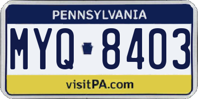 PA license plate MYQ8403