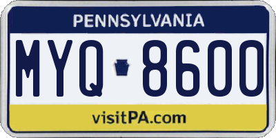 PA license plate MYQ8600
