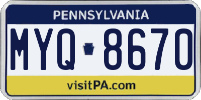 PA license plate MYQ8670