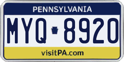 PA license plate MYQ8920