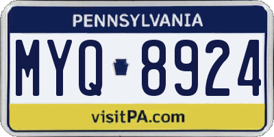 PA license plate MYQ8924