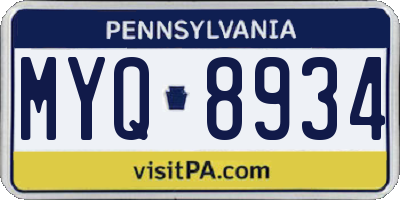 PA license plate MYQ8934