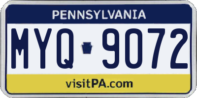 PA license plate MYQ9072