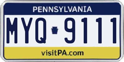 PA license plate MYQ9111