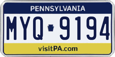 PA license plate MYQ9194