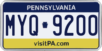 PA license plate MYQ9200