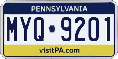 PA license plate MYQ9201