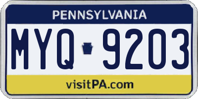 PA license plate MYQ9203
