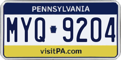PA license plate MYQ9204