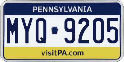 PA license plate MYQ9205