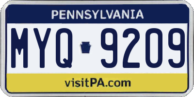 PA license plate MYQ9209