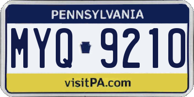 PA license plate MYQ9210
