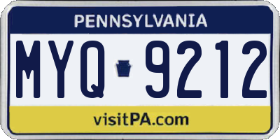 PA license plate MYQ9212