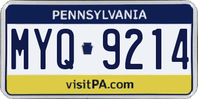 PA license plate MYQ9214