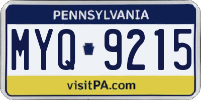 PA license plate MYQ9215
