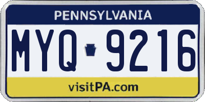 PA license plate MYQ9216