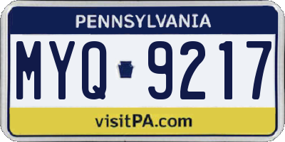 PA license plate MYQ9217