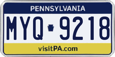 PA license plate MYQ9218