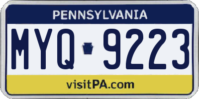 PA license plate MYQ9223