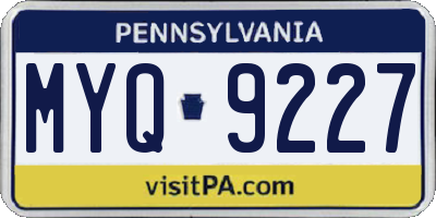 PA license plate MYQ9227