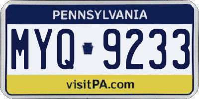 PA license plate MYQ9233