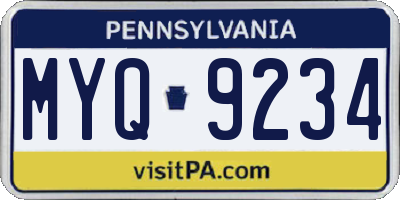 PA license plate MYQ9234