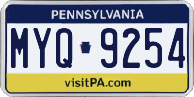 PA license plate MYQ9254