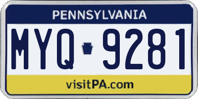 PA license plate MYQ9281