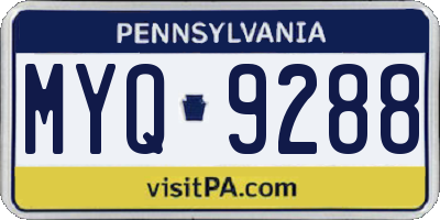PA license plate MYQ9288