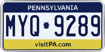 PA license plate MYQ9289
