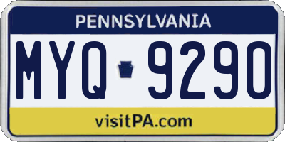 PA license plate MYQ9290