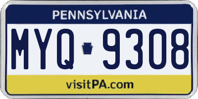 PA license plate MYQ9308