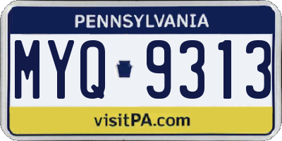 PA license plate MYQ9313